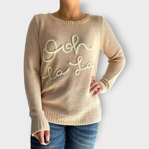 Lauren Conrad Sweater Ohh La La Metallic Weave Knit Pink Scoop Neck Size Small